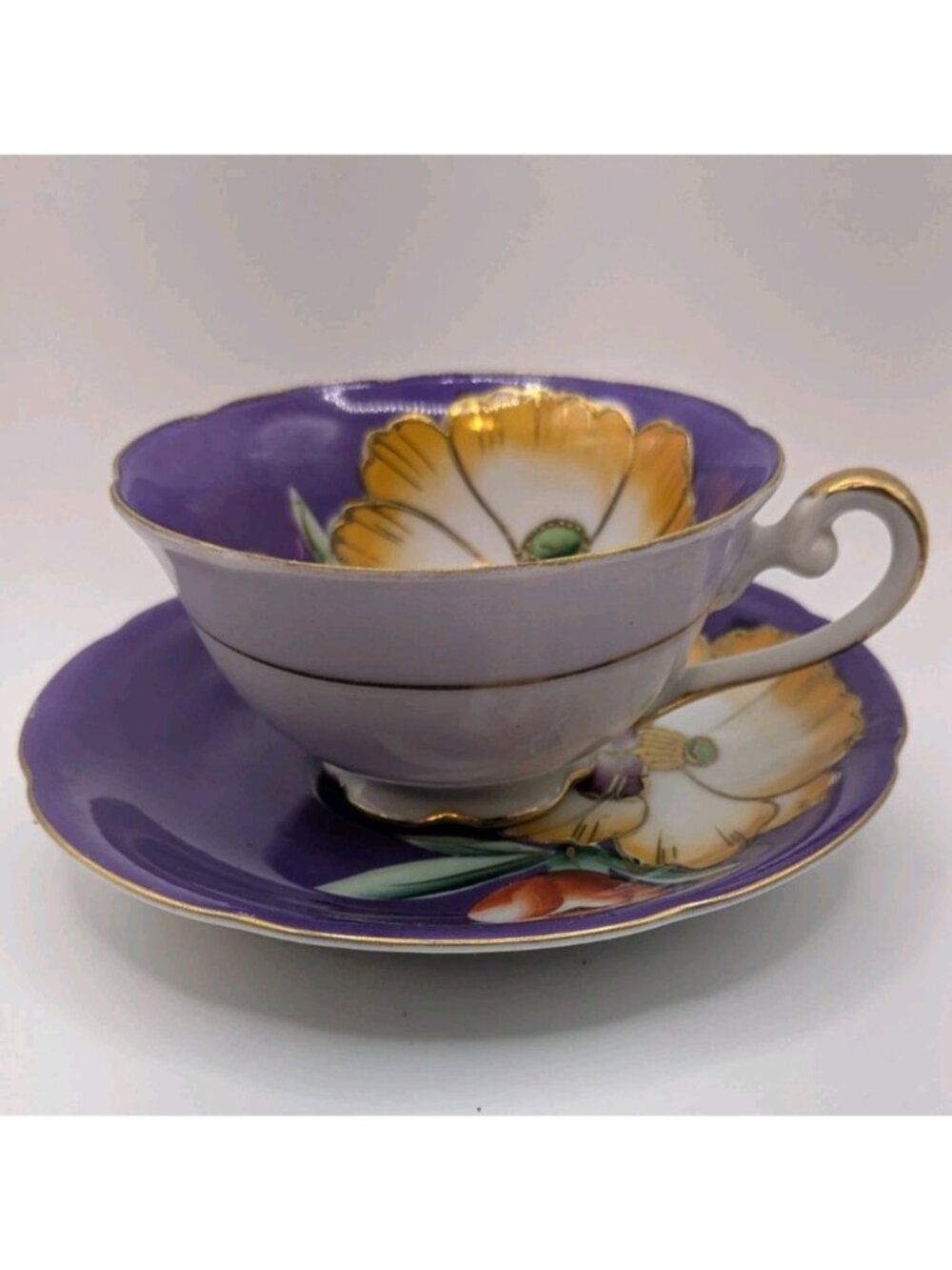Princess China Occupied Japan Vintage Teacup And Saucer Purple Floral